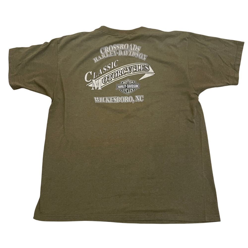 Vtg Harley-Davidson Crossroads Wilkesboro Graphic T-Shirt, XL | Green Biker Tee